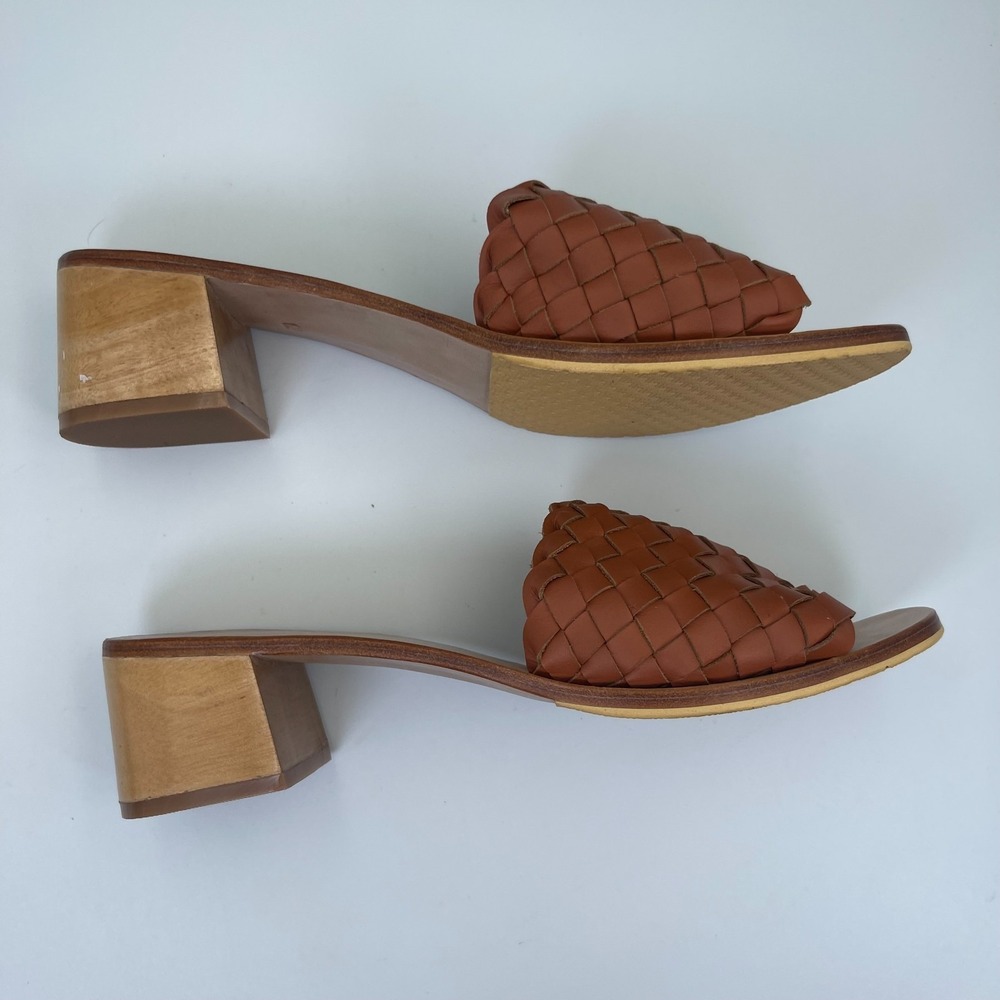 Liberté Santorini Mule Women US 12 Cognac Leather Woven Block Heel Slip On Shoes - Picture 4 of 10